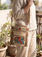 Handpainted - Cross Bag with Outer Pocket - Bird