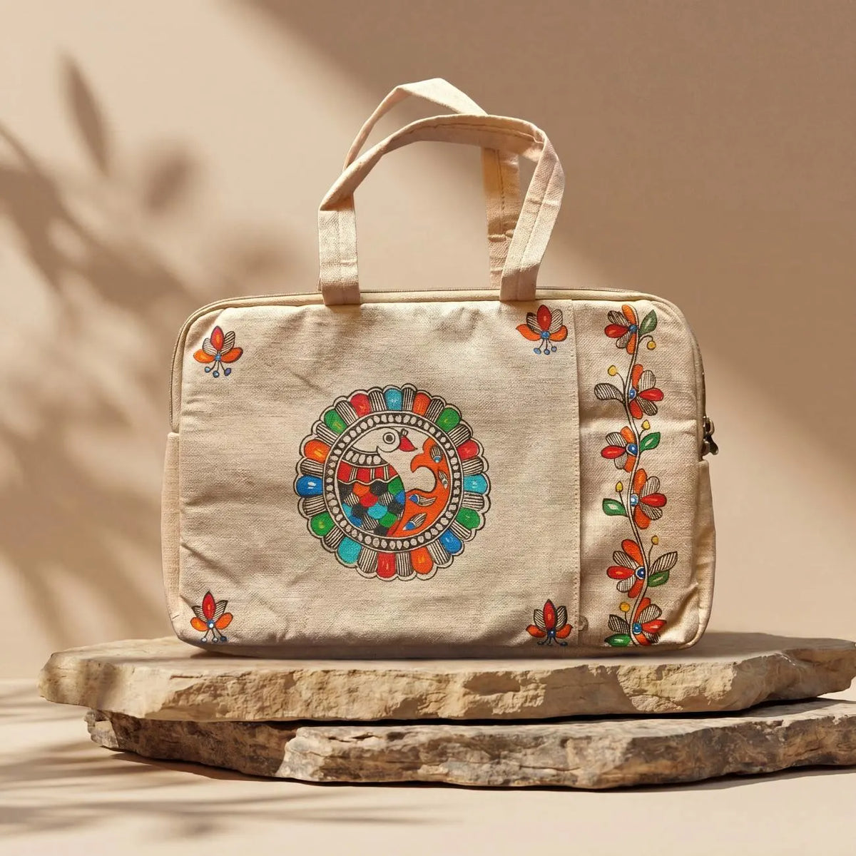 Handpainted Laptop Sleeve - Mahubani Art - Bird