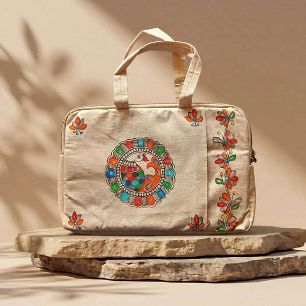 Handpainted Laptop Sleeve - Mahubani Art - Bird
