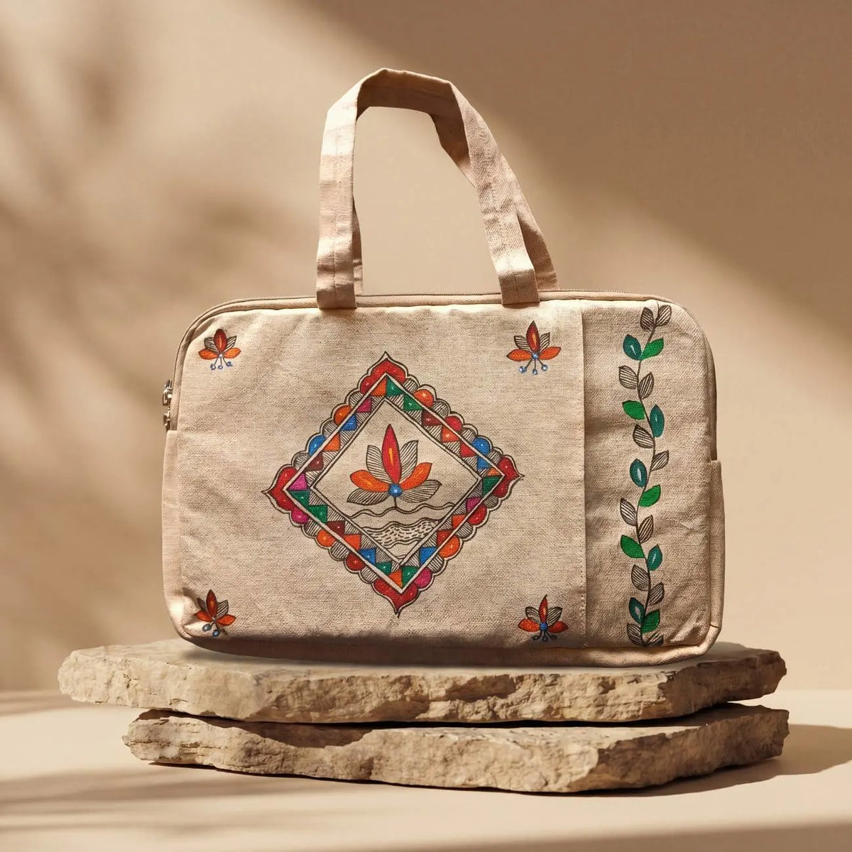 Handpainted Laptop Sleeve - Mahubani Art - Floral