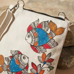 Handpainted Canvas Cross Bag - Madhubani Art - Fish