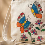Handpainted Canvas Cross Bag - Madhubani Art - Butterfly