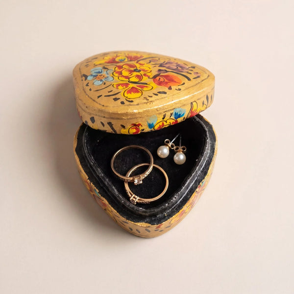 Handpainted Kashmiri Paper Mache Small Box - Heart Shape
