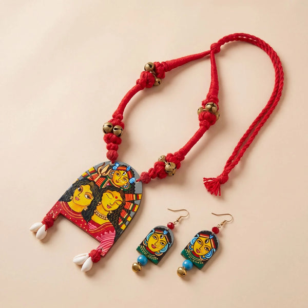 Handpainted Necklace Set - Contemporary Bengal Art