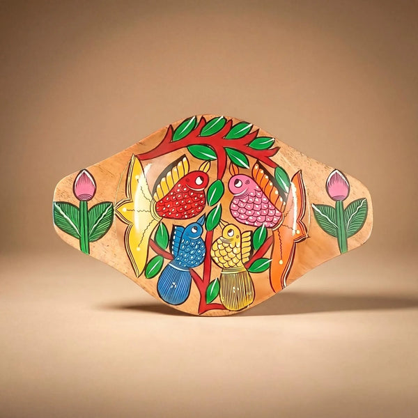 Handpainted Pingla Art wooden tray  -  Bird