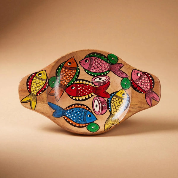 Handpainted Pingla Art wooden tray  - Fish