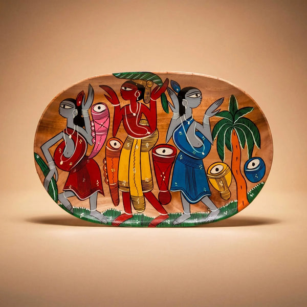 Handpainted Pingla Art wooden tray  - Tribal