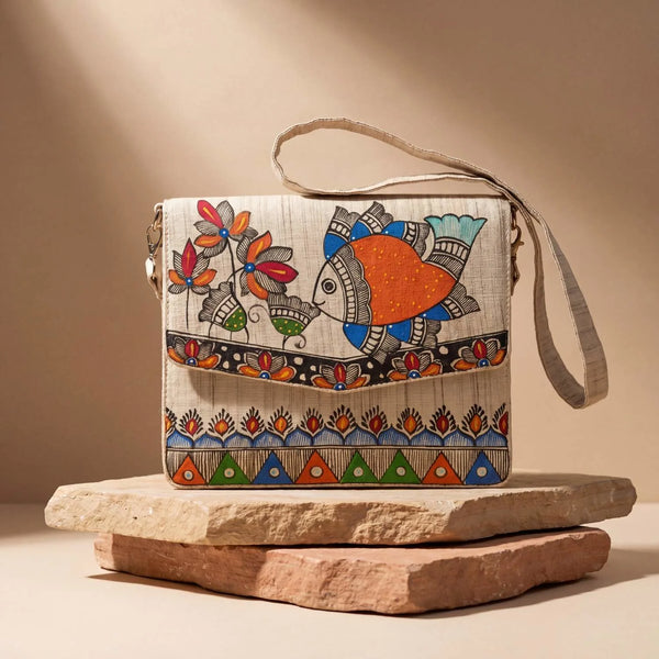Handpainted V-Flap Bag - Fish - Type 1