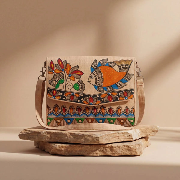 Handpainted V-Flap Bag - Fish - Type 2