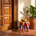Handpainted Wooden Elephant Stool - Pattern 1