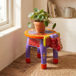 Handpainted Wooden Elephant Stool - Pattern 1