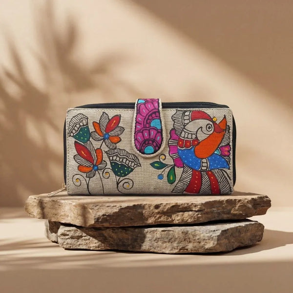 Handpainted 2 Zipper Purse - Bird