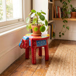 Handpainted Wooden Elephant Stool - Pattern 2
