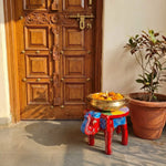 Handpainted Wooden Elephant Stool - Pattern 2