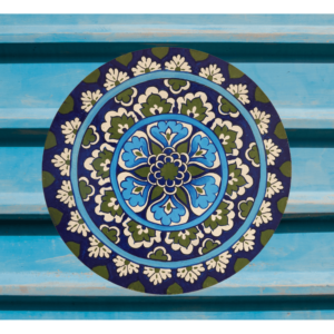 Buy Colourful Blue Hand Painted Harmony Blossom (Floral Mandala Design) Wall Plate By Sanskruti Artz Front View