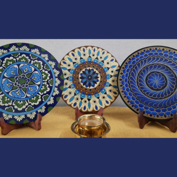 Yellow & Blue Color Eternal Flow (Spiral pattern) Wall Plate By Sanskruti Artz Variety