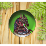 Beautiful Handpainted Horse Face with Green Wall Plate - By Sanskruti Artz