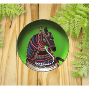 Beautiful Handpainted Horse Face with Green Wall Plate - By Sanskruti Artz