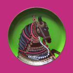 Beautiful Handpainted Horse Face with Pink Wall Plate - Harmony of Strength By Sanskruti Artz