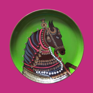 Beautiful Handpainted Horse Face with Pink Wall Plate - Harmony of Strength By Sanskruti Artz