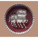 Beautiful Dark Brown Wall Plate with Handpainted Dual Horse with Badge Colour - By Sanskruti Artz