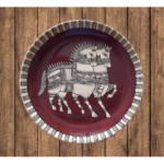 Beautiful Dark Brown Wall Plate with Handpainted Dual Horse with Wooden Background - By Sanskruti Artz