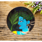 Beautiful Eternal Melody: Hand-painted Wall Plate with Krishna’s Serene Gaze Design By Sanskruti Artz 3