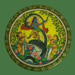 Beautiful Handpainted Wall Plate with Krishna’s & Kalia Naag Dahan Print By Sanskruti Artz