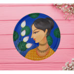 Beautiful Hand Painted Wall Plate with Lady & Lotus Design Graceful Bloom By Sanskruti Artz 2