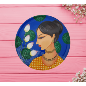 Beautiful Hand Painted Wall Plate with Lady & Lotus Design Graceful Bloom By Sanskruti Artz 2