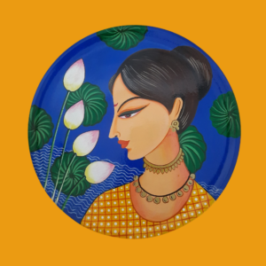 Beautiful Hand Painted Wall Plate with Lady & Lotus Design Graceful Bloom By Sanskruti Artz