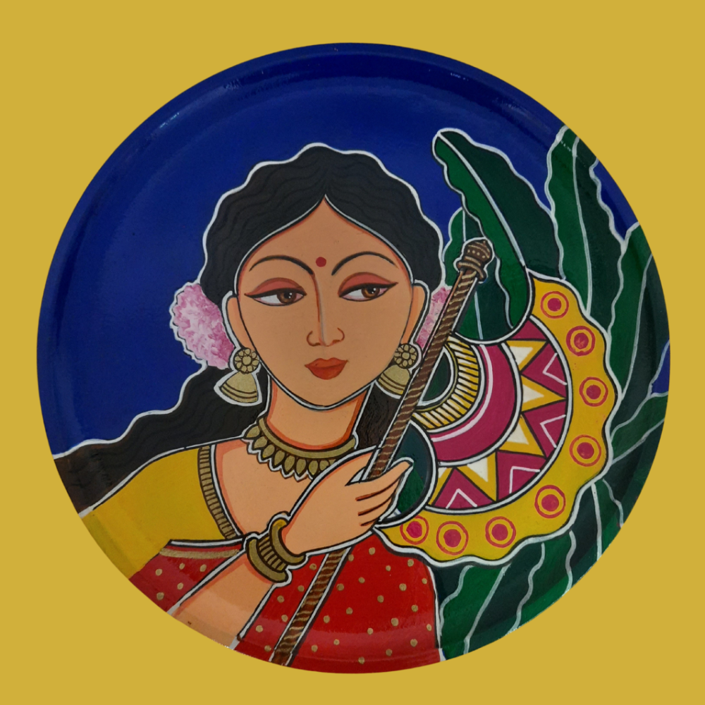 Lady With Fan_New Beautiful Hand Painted Wall Plate of Lady Holding Fan Design By Sanskruti Artz