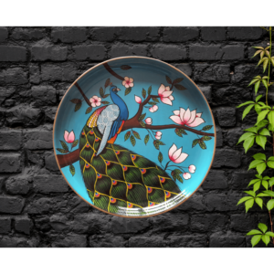 Beautiful Handpainted Wall Plate with peacock on Trea Design - Majestic Splendor - By Sanskruti Artz 2