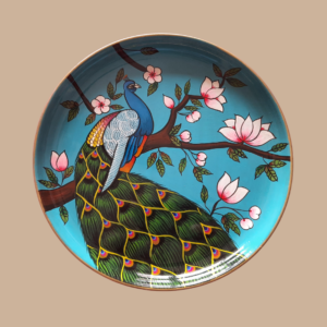 Beautiful Handpainted Wall Plate with peacock on Trea Design - Majestic Splendor - By Sanskruti Artz