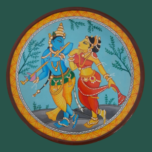 Beautiful Hand-Painted Wall Plate with Radha Krishna Design - Divine Dance of Love - By Sanskruti Artz