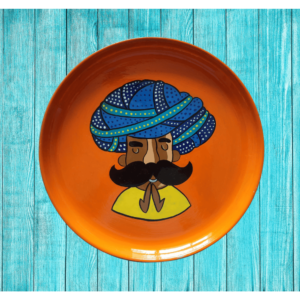 Beautiful Hand-Painted Wall Plate with Regal Rajasthani Welcoming Charm Design with Organce Color By Sanskruti Artz 2