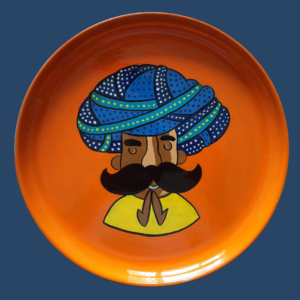 Beautiful Hand-Painted Wall Plate with Regal Rajasthani Welcoming Charm Design with Organce Color By Sanskruti Artz
