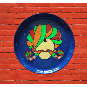 Beautiful Hand-Painted Wall Plate with Regal Rajasthani Moustache Charm with Blue Color By Sanskruti Artz 2