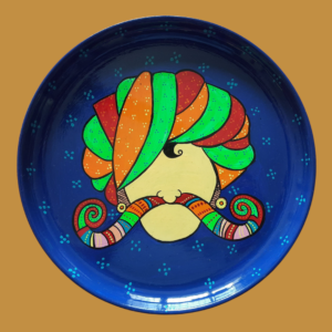 Beautiful Hand-Painted Wall Plate with Regal Rajasthani Moustache Charm with Blue Color By Sanskruti Artz