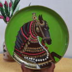Beautiful Green Wall Plate with Handpainted Horse Zoom View - By Sanskruti Artz