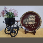 Beautiful Dark Brown Wall Plate with Handpainted Dual Horse with Cart - By Sanskruti Artz