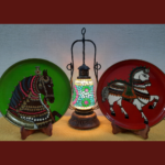 Beautiful Green & Red Wall Plate with Handpainted Horse - By Sanskruti Artz