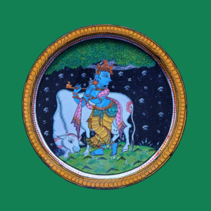 Buy Beautiful Hand Painted Krishna with Tree & Cow Wall Plate - Harmony with the Divine By Sanskruti Artz