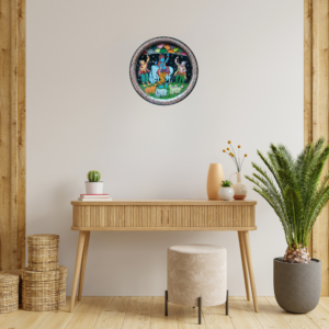 Buy Beautiful Krishna with Govardhan Parvat - Protector of Vrindavan Hand-Painted Wall Plate 2 - By Sanskruti Artz