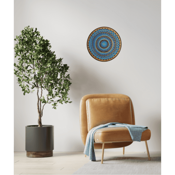 Yellow & Blue Color Eternal Flow (Spiral pattern) Wall Plate By Sanskruti Artz with Wall Look